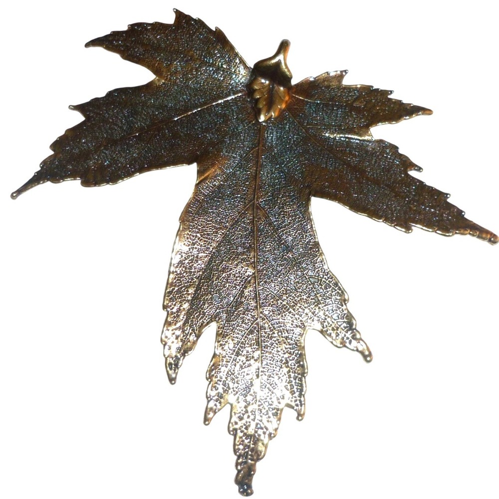 Bronze Tone Maple‎ Leaf Brooch Pin Large Textured